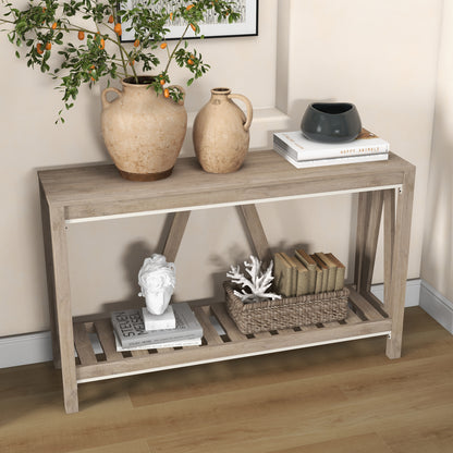 Farmhouse Console Table with Storage Shelf
