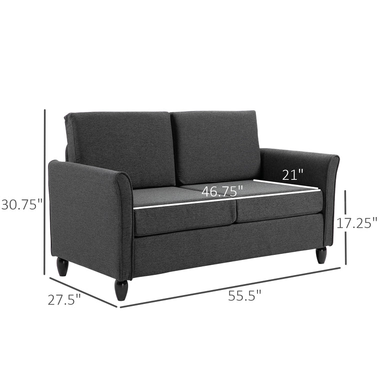 2-Seat Sofa with Wood Legs - Dark Grey