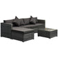 6 Pieces Outdoor PE Rattan Wicker Patio Furniture Sofa Set with Thick Cushions, Deluxe Garden Sectional Couch with Glass Top Table, Mixed Grey and Dark Grey