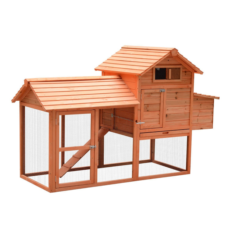 82" Deluxe Wooden Chicken Coop with Run & Nesting Box