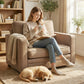 Accent Chair, Velvet-feel Fabric Armchair with Wide Seat, Spring Cushion, Solid Wood legs, Brown