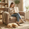 Accent Chair, Velvet-feel Fabric Armchair with Wide Seat, Spring Cushion, Solid Wood legs, Brown