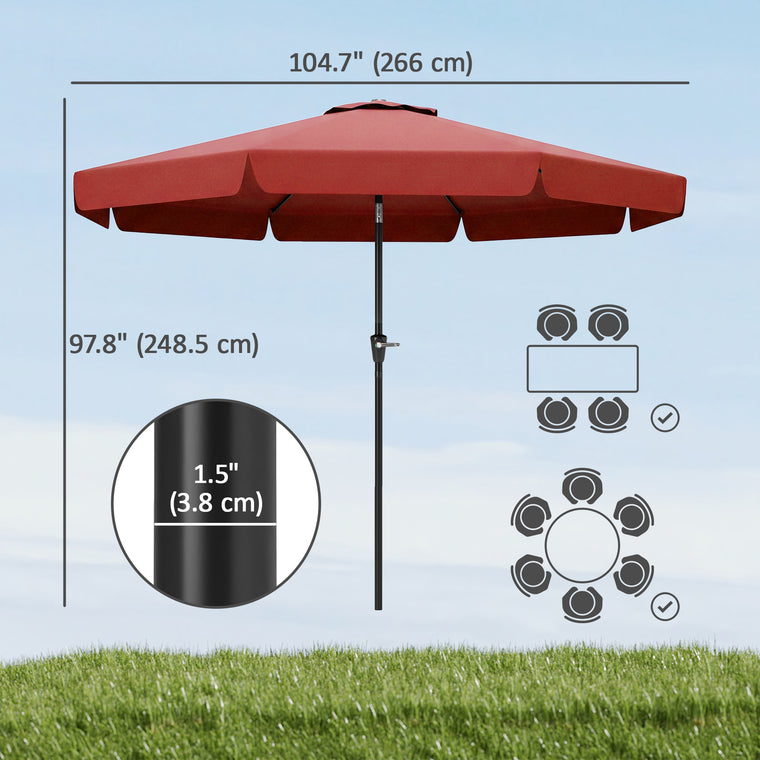 8.5ft Wine Red Round Market Table Umbrella with Tilt & Crank