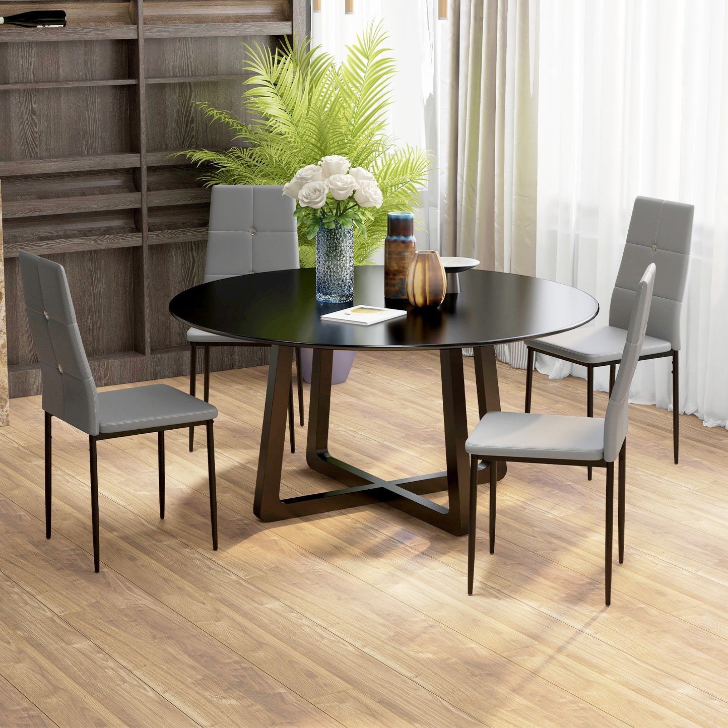 Set of 4 Modern Style Dining Chairs, Button Tufted High Back Side Chairs with Upholstered Seat, Steel Legs for Living Room, Kitchen, Study, Bedroom, Grey