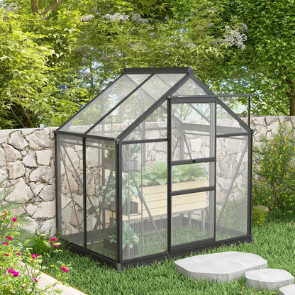 6.2' x 4.3' x 6.6' Grey PC Board Greenhouse with Sliding Door