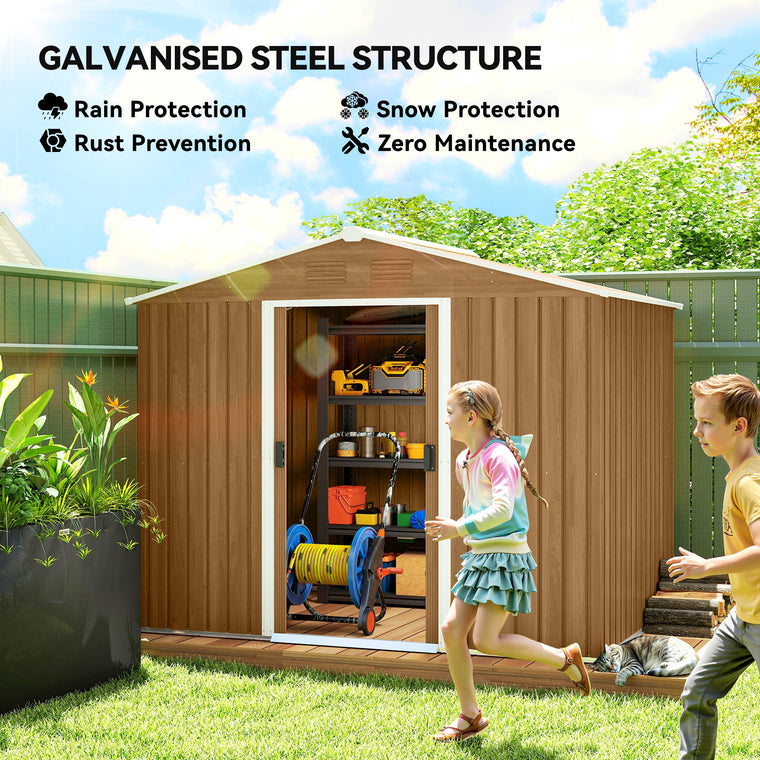 8' x 6' Metal Tool Shed with Lockable Sliding Doors and Vents