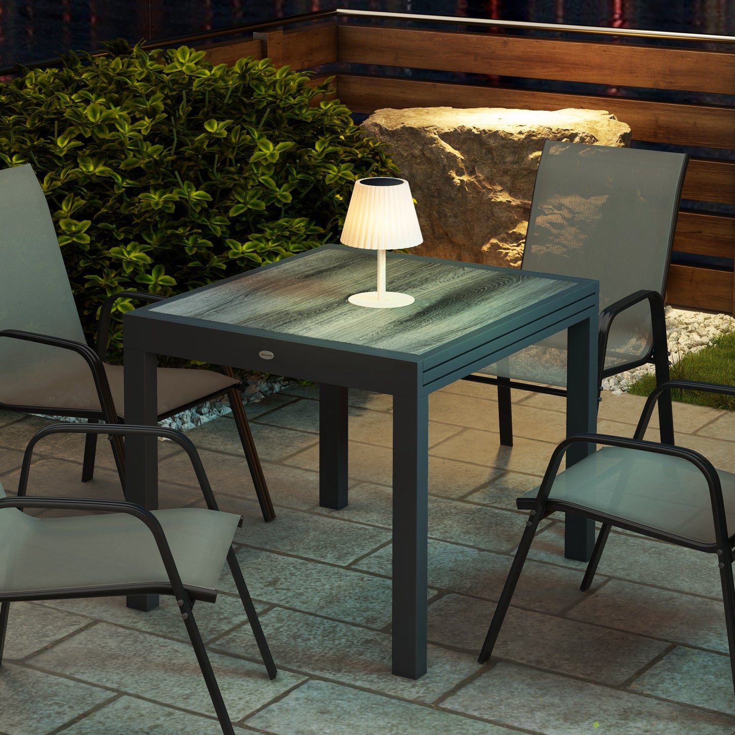 Extendable Dining Table, Rectangular Patio Outdoor Table with Aluminum Frame and Plastic Board Tabletop for Lawn, Grey