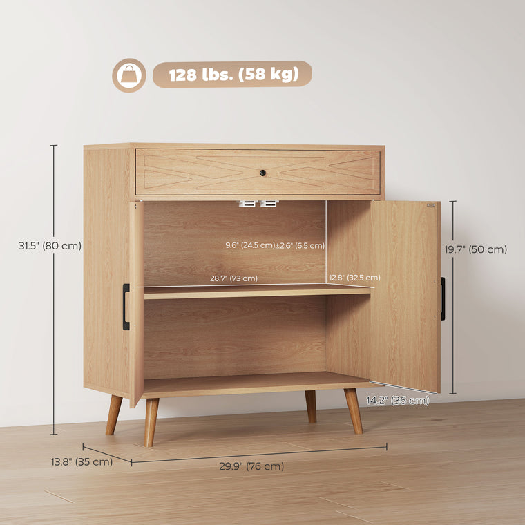 30" Sideboard Buffet Cabinet with Patterned Doors - Oak