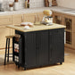 Kitchen Island Cart, Rolling Kitchen Island Table with Drop Leaf, Drawer, Spice and Towel Rack, Black