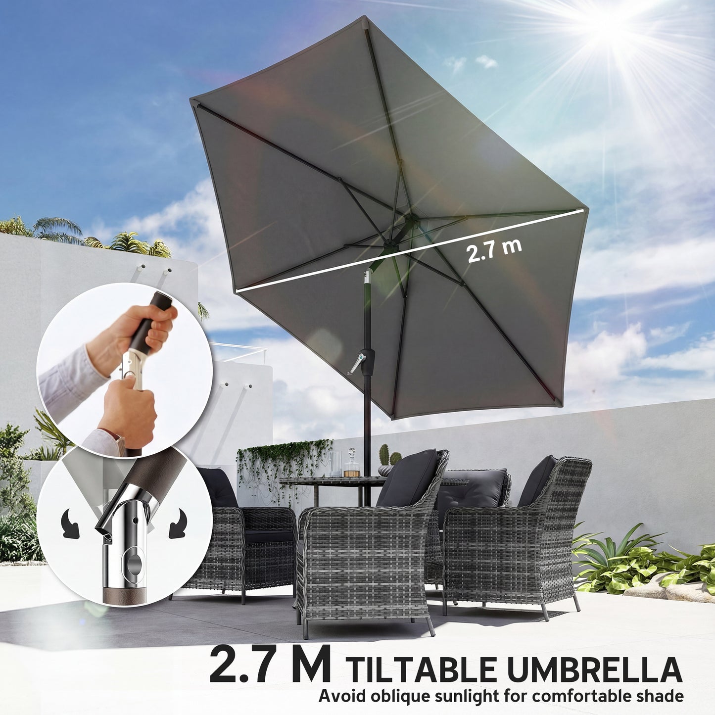 9' Outdoor Table Patio Umbrella with Tilt & UV Protection