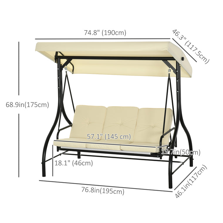 Beige Convertible Patio Swing Bed with Canopy