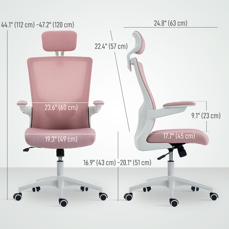 Ergonomic Office Chair with Lumbar Support and Headrest - Pink