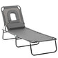 Adjustable Outdoor Lounge Chair, Garden Folding Chaise Lounge with Face Hole Reclining Tanning Chair Seat, Folding Camping Beach Lounging Bed w/ Support Pillow, Grey
