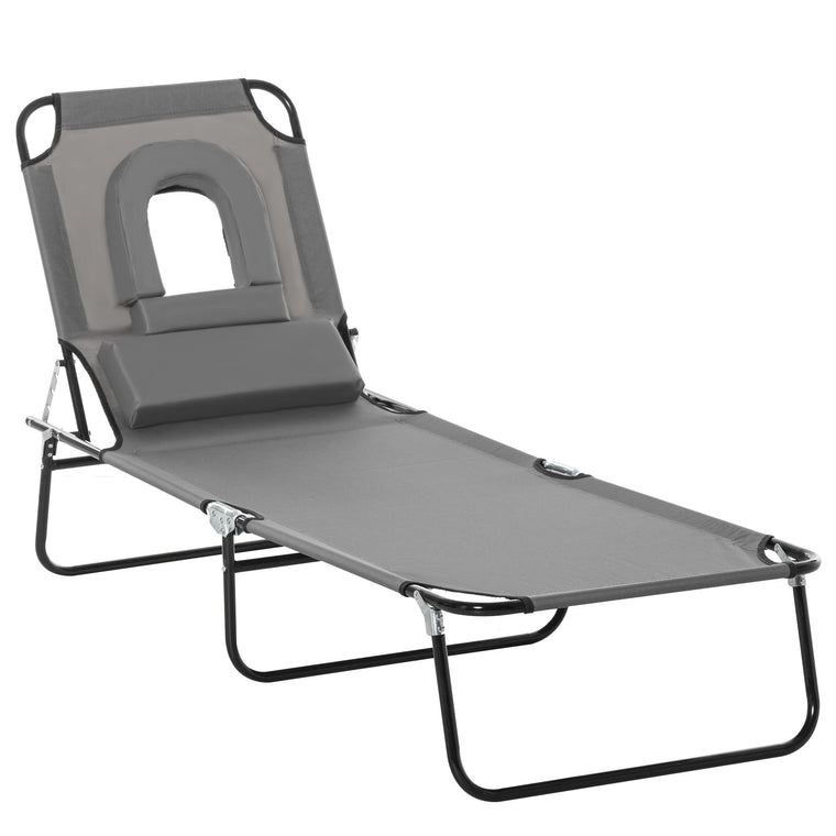 Grey Adjustable Chaise Lounge with Face Hole