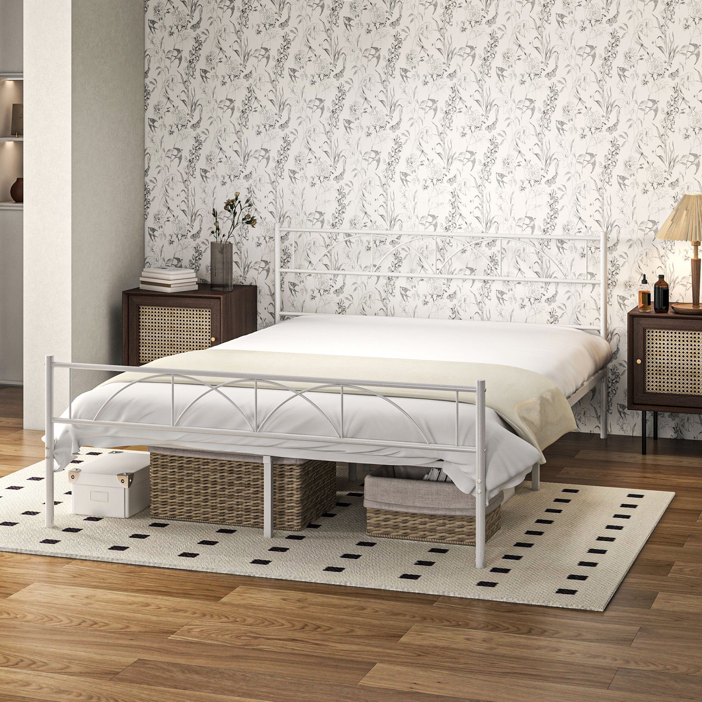 Metal Queen Platform Bed Frame with Headboard, Steel Slat Support, Underbed Storage, No Box Spring Needed, Easy Assembly