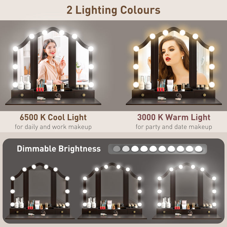 Makeup Vanity Desk with LED Mirror & Stool - Black