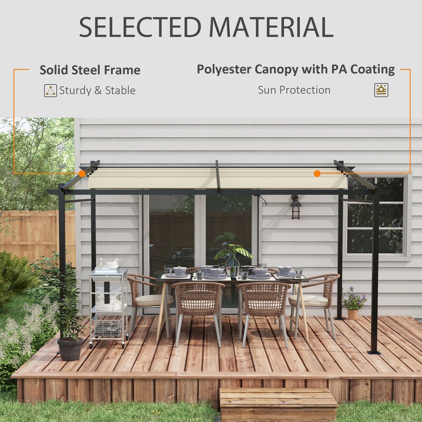 Metal Pergola with Sliding Roof Canopy, Retractable Pergola Canopy