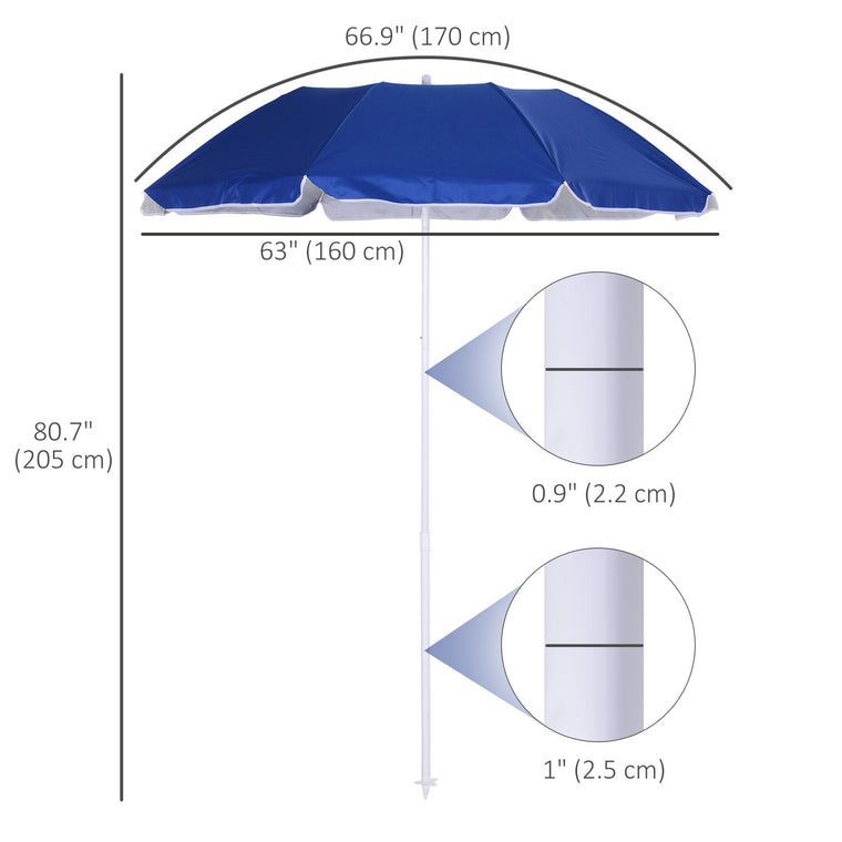6.7ft Blue Beach Umbrella with Push Button Tilt & Carry Bag