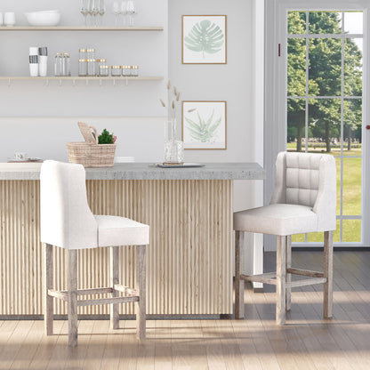 Tufted Counter Bar Stools Set of 2 - Beige