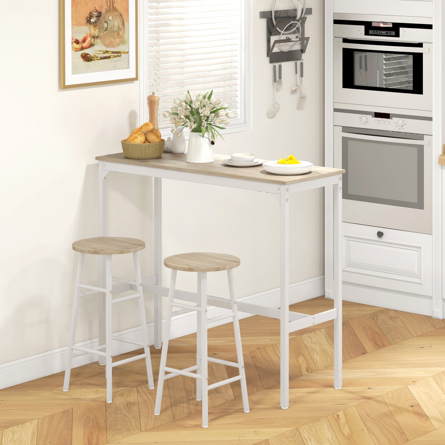3-Piece Counter Height Bar Table and Chairs, Dining Table and Chairs Set for 2, Pub Table and Chairs