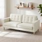 3 Seater Sofa Upholstered with Padded Cushion Modern Button Tufted Couch with Wood Legs, Cream White