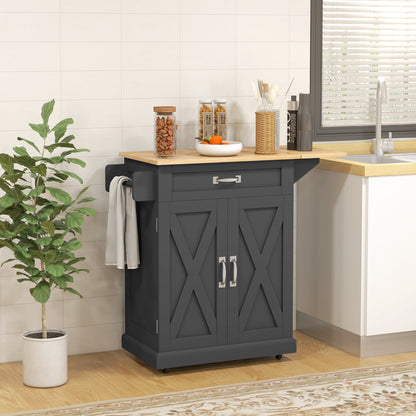 Foldable Rolling Kitchen Island with Drop-Leaf Top - Black