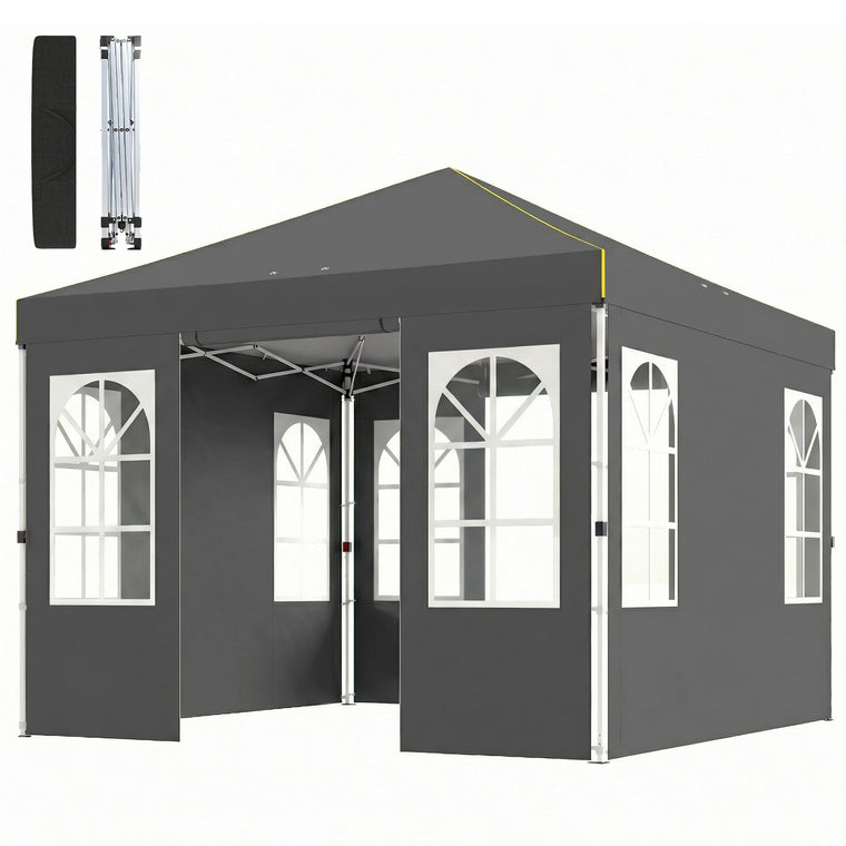 9.6' x 9.6' Dark Grey Pop-Up Canopy Tent with 4 Sidewalls