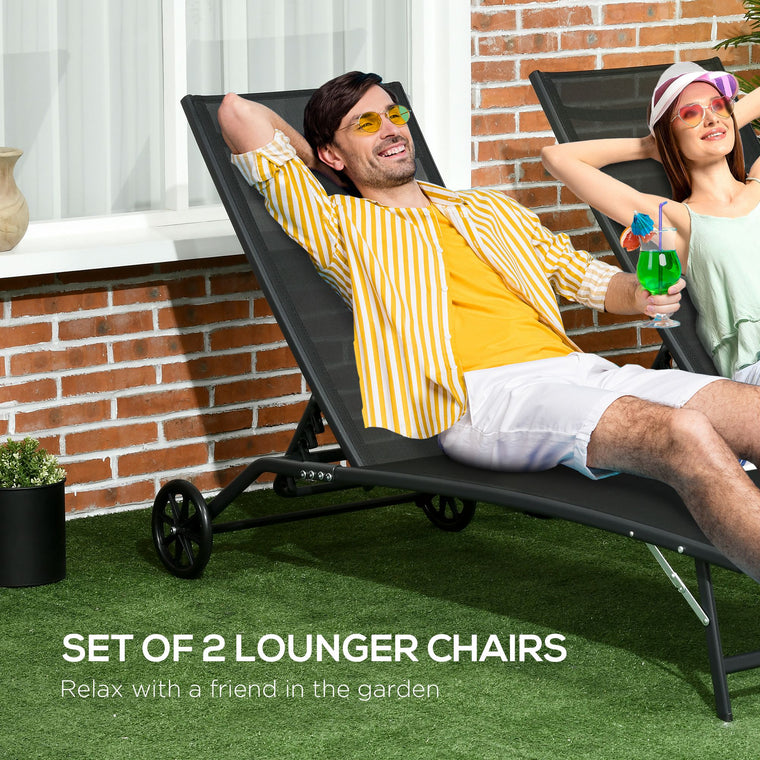 Set of 2 Lounge Chairs with 5-Level Adjustable Backrest