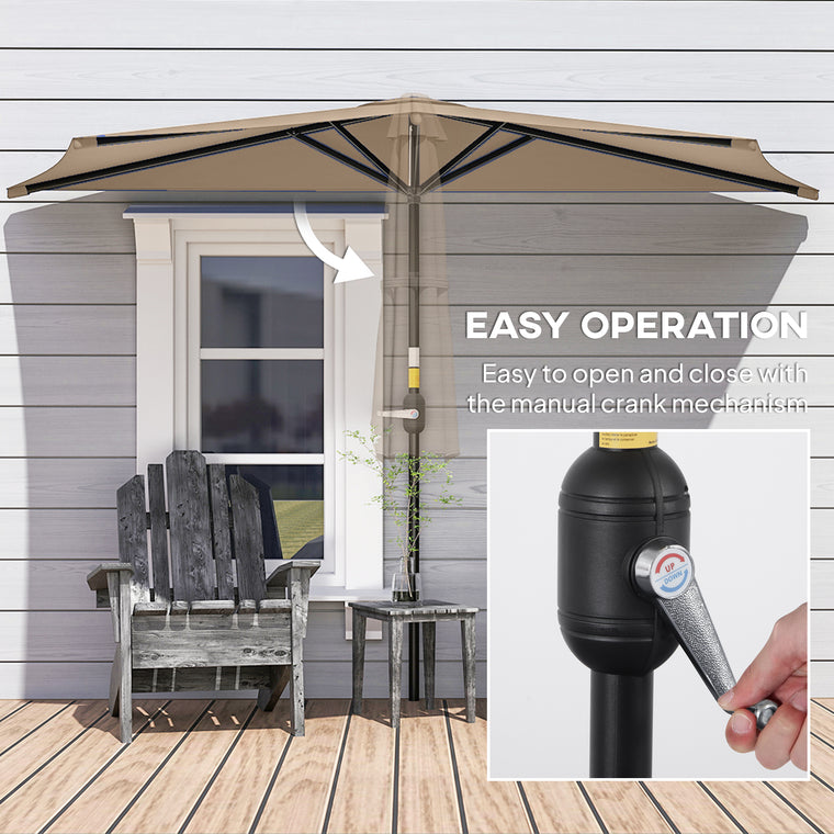 9.8' Coffee Half-Round Patio Umbrella with Crank Handle