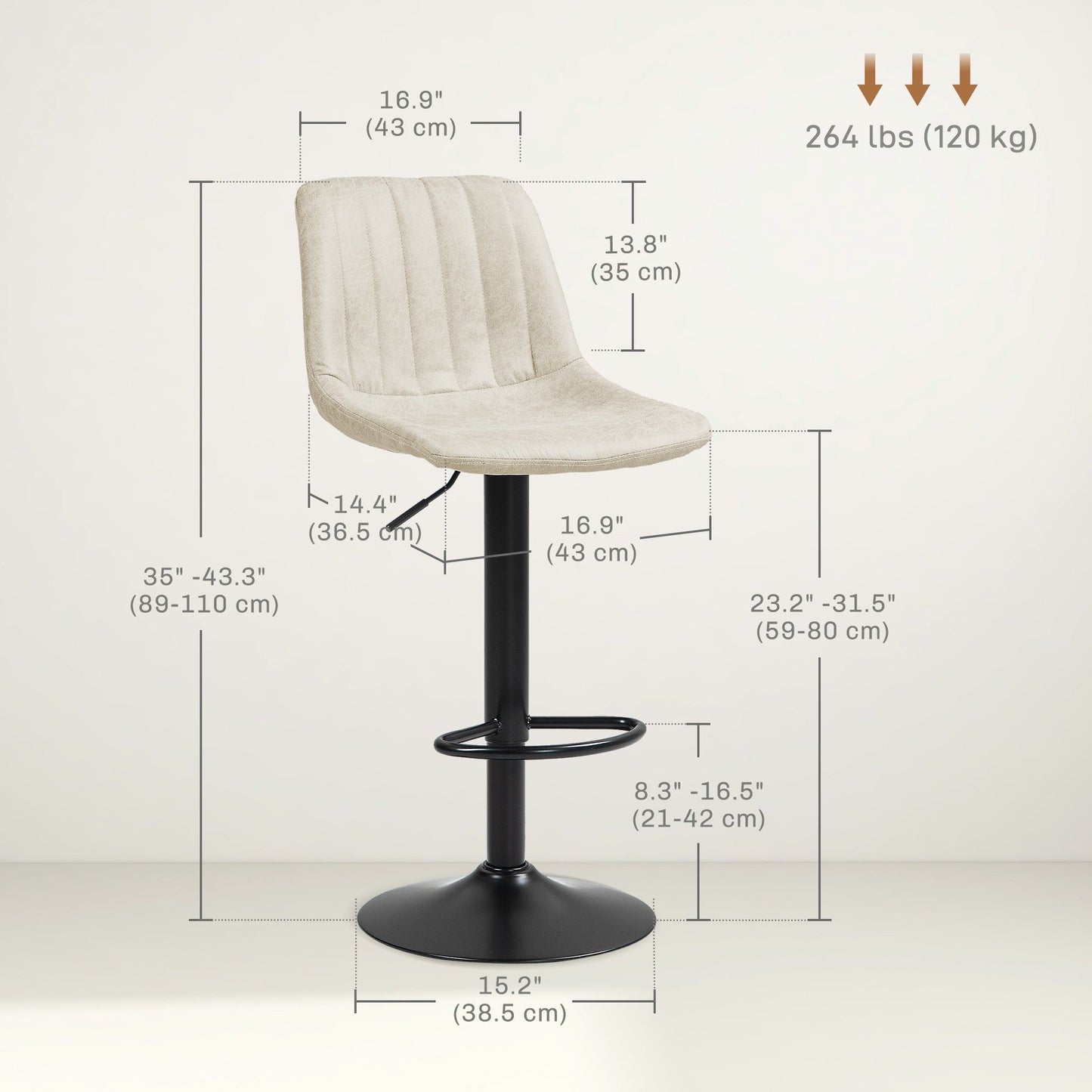 Counter Height Swivel Bar Stools Set of 2, Leathaire - White