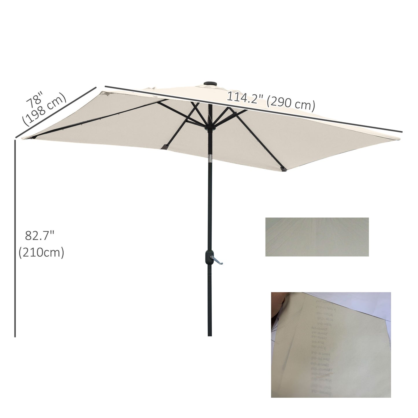 6' x 10' Patio Umbrella with 22 LED Solar Lights and Tilt, Rectangular Outdoor Table Umbrella with Crank, Beige