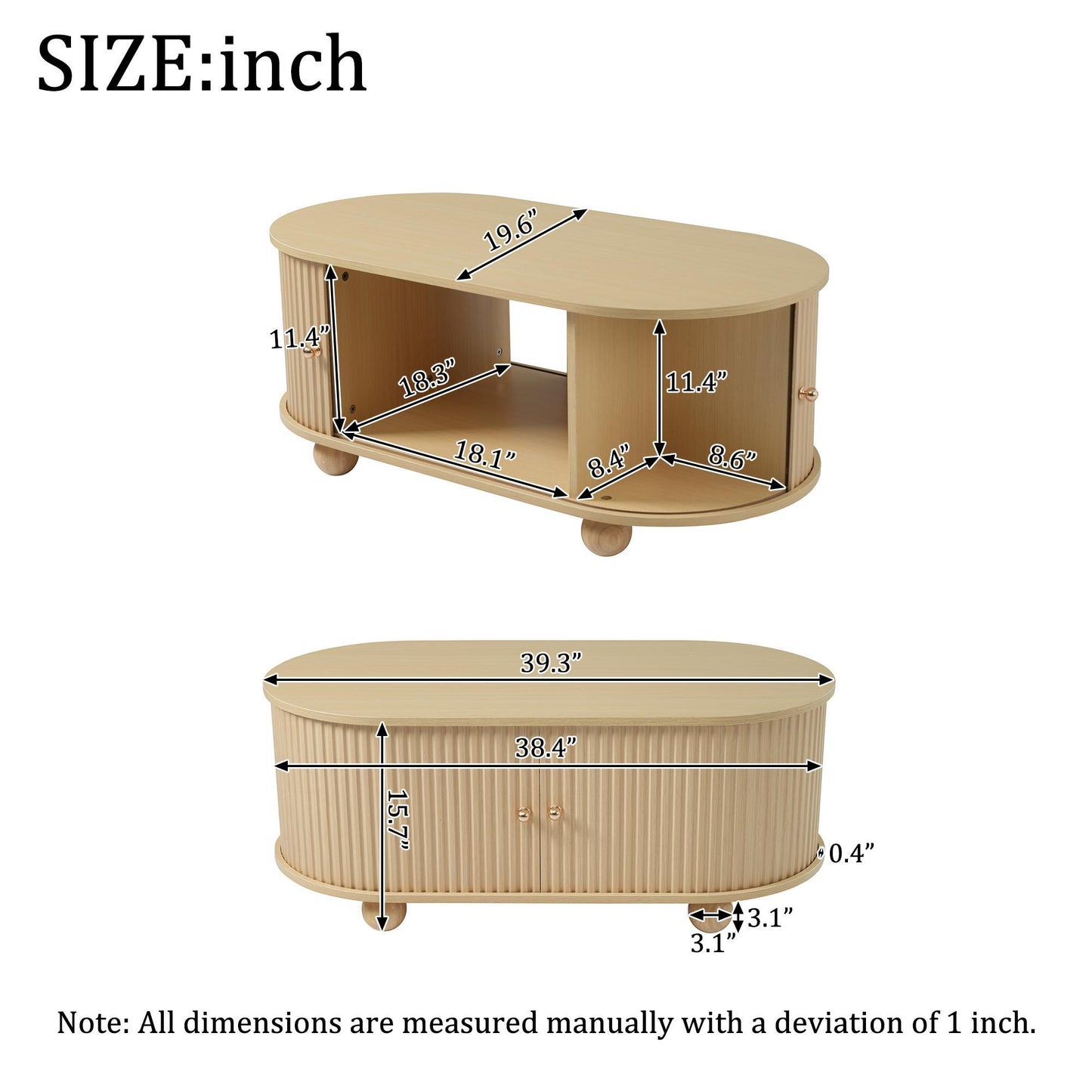 Wood Oval Coffee Table with Space-Saving Design, Stylish Center Table with Hidden Compartment, 39.5" L x 19.5" W x 15.5" H, Wood