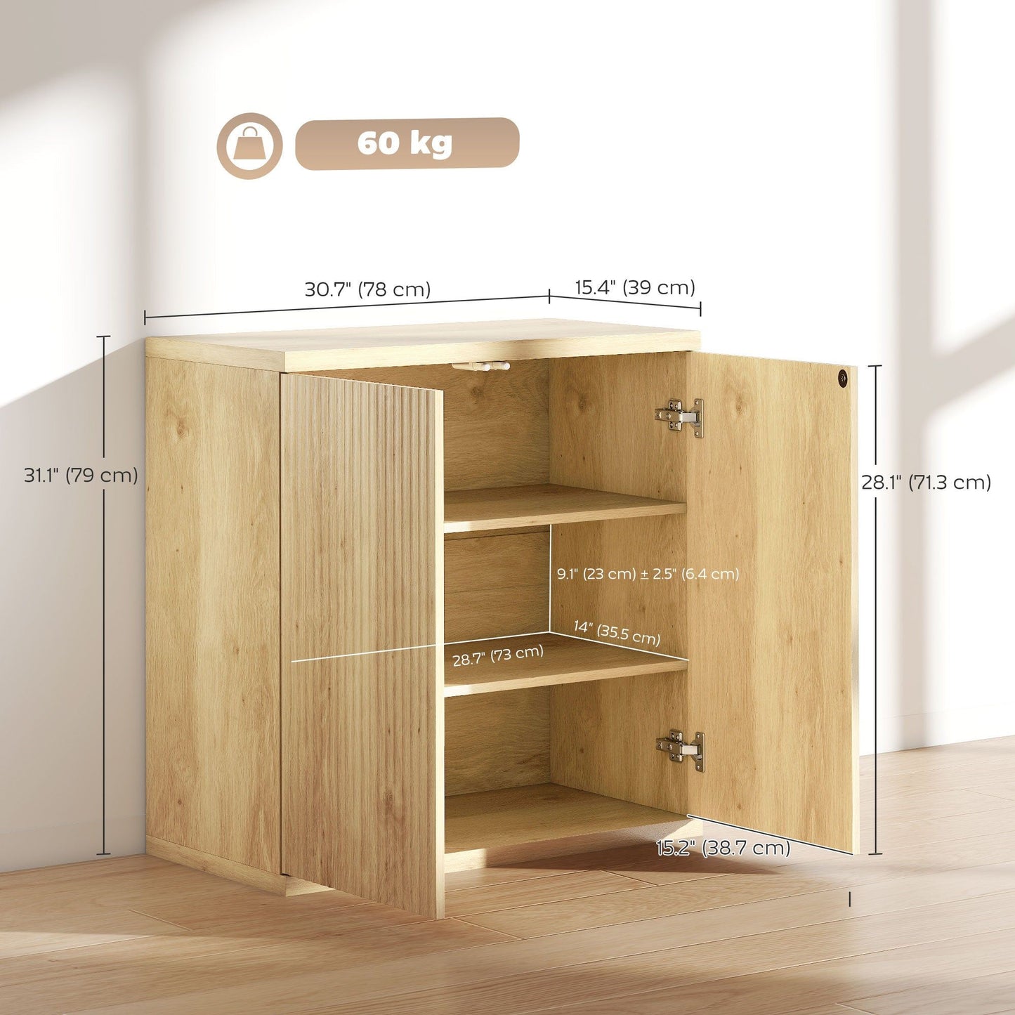 30.7" Sideboard Buffet Cabinet with Soft-Close Door - Oak