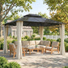 10' x 12' Outdoor Gazebo Canopy, Double Roof Hardtop Gazebo with Polycarbonate Roof, Steel Frame, Nettings and Curtains