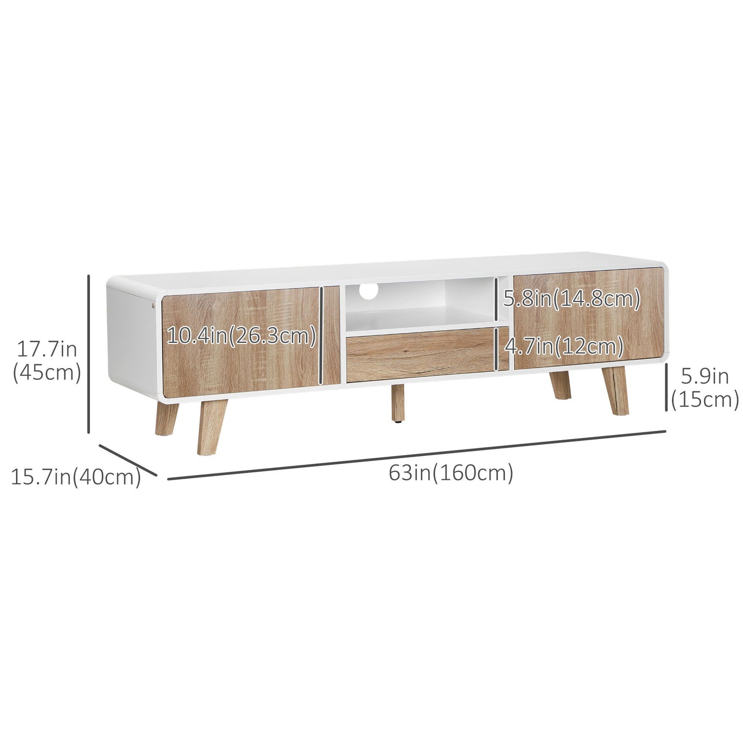 Modern TV Stand Cabinet for TVs up to 72" Flat Screen with Push-open Drawer, Storage Compartment and Cable Management, Rounded-edge Entertainment Center for Living Room, Bedroom