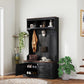 3-in-1 Hall Tree with Bench, Coat Rack with Shoe Storage, Distressed Black