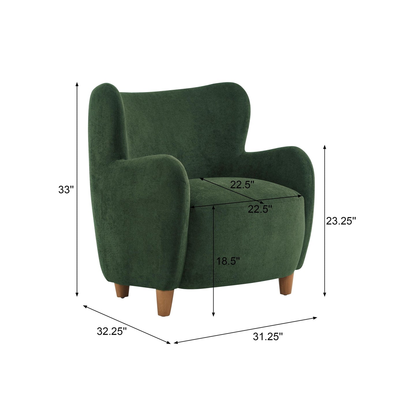 Luxe Wingback Armchair with Pocket-Spring Cushion, Elegant Lounge Chair for Living Room, 31" L x 32" W x 33" H, Light Teak+Olive Green