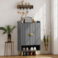 Entryway Shoe Storage Cabinet, Narrow Shoe Cabinet with Adjustable Shelves and Open Shelf for 15 Pairs of Shoes, Grey