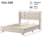 Full Size Upholstered Platform Bed with Diamond Tufted Headboard, Extra‑Wide Bedboard with Wooden Legs, 58.5'' L x 78'' W x 42.5'' H, Beige