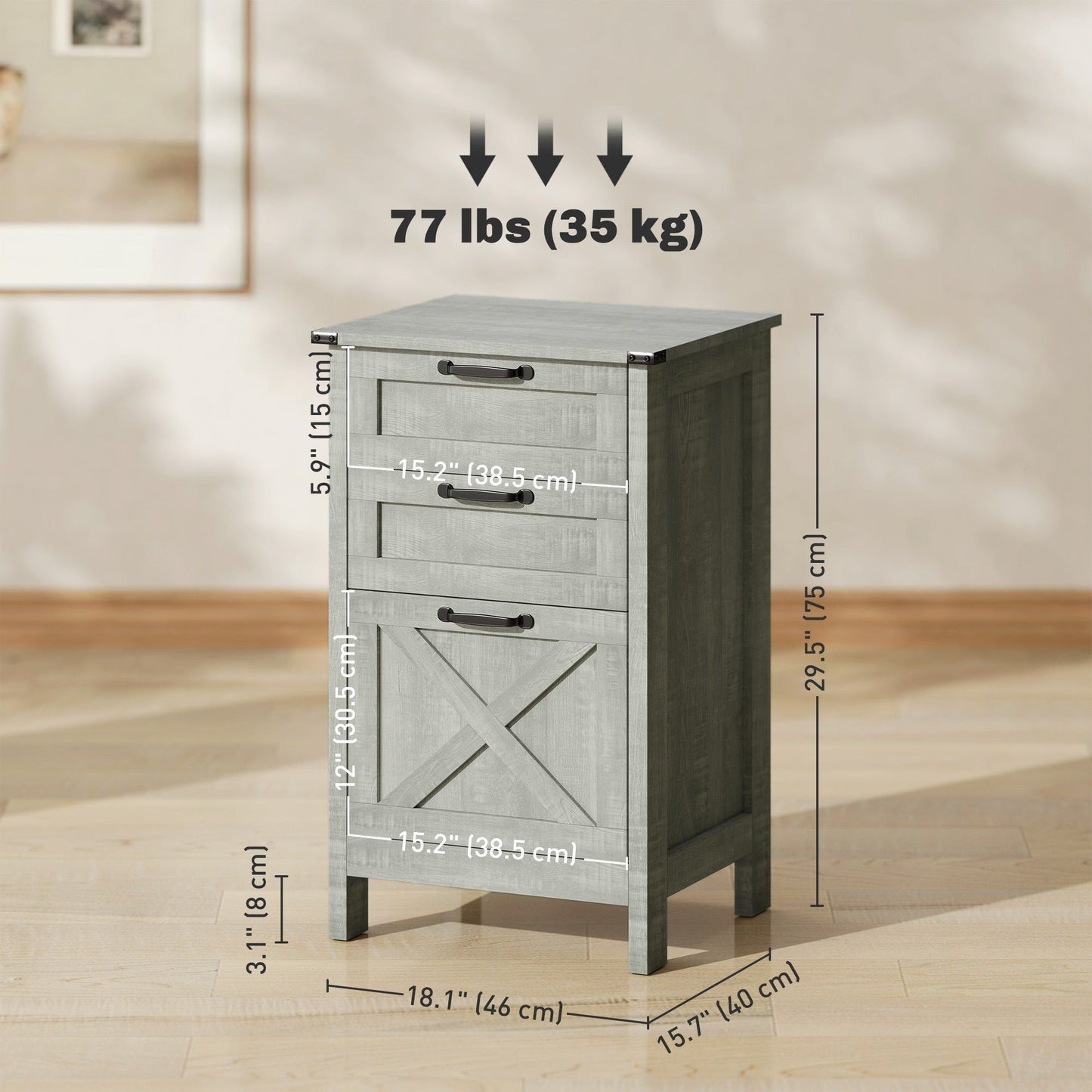 3-Drawer Vertical Filing Cabinet - Stone Grey