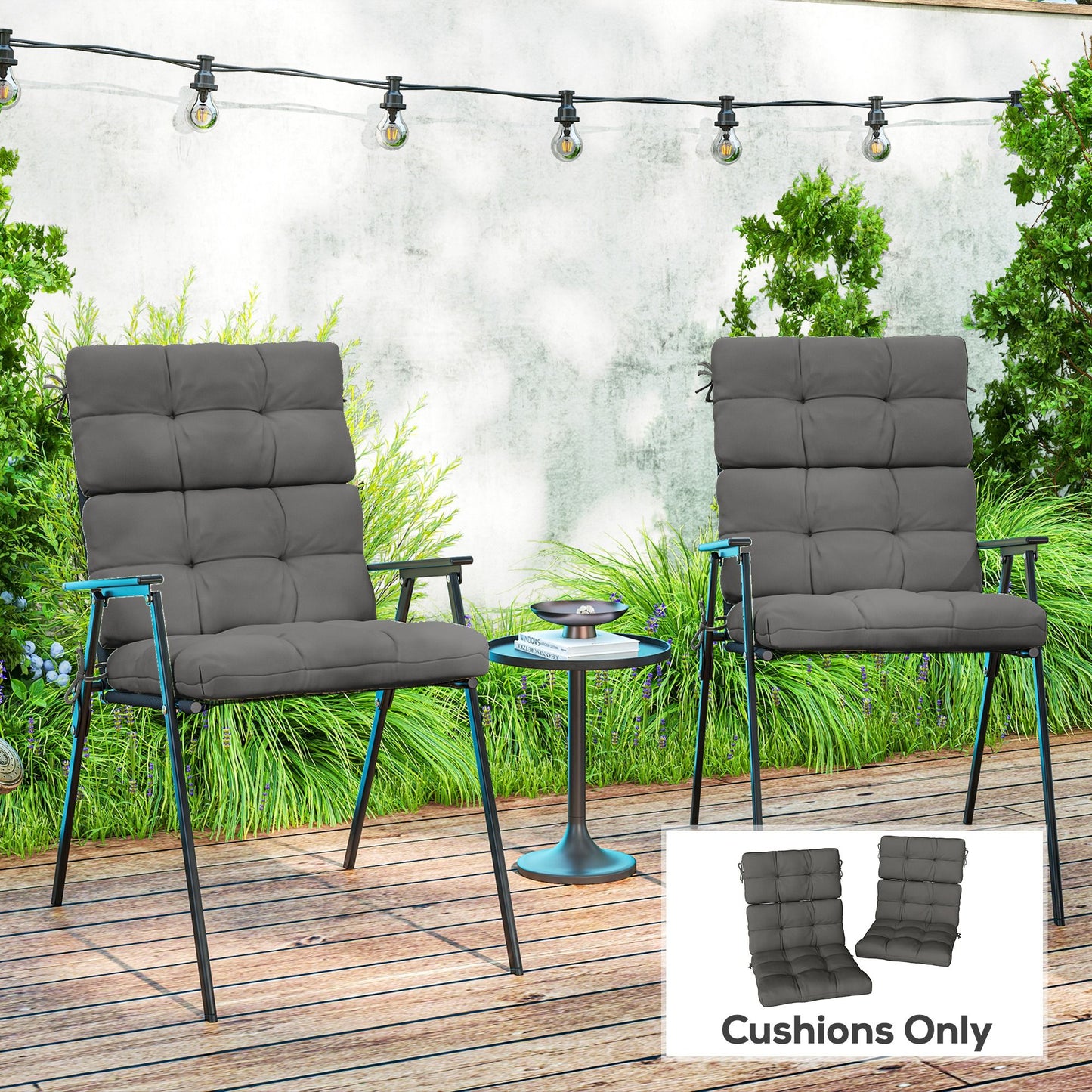 2-Piece Back Seat Cushion Replacement, Outdoor Patio Chair Cushions Set with Ties, Button Tufted, Dark Grey