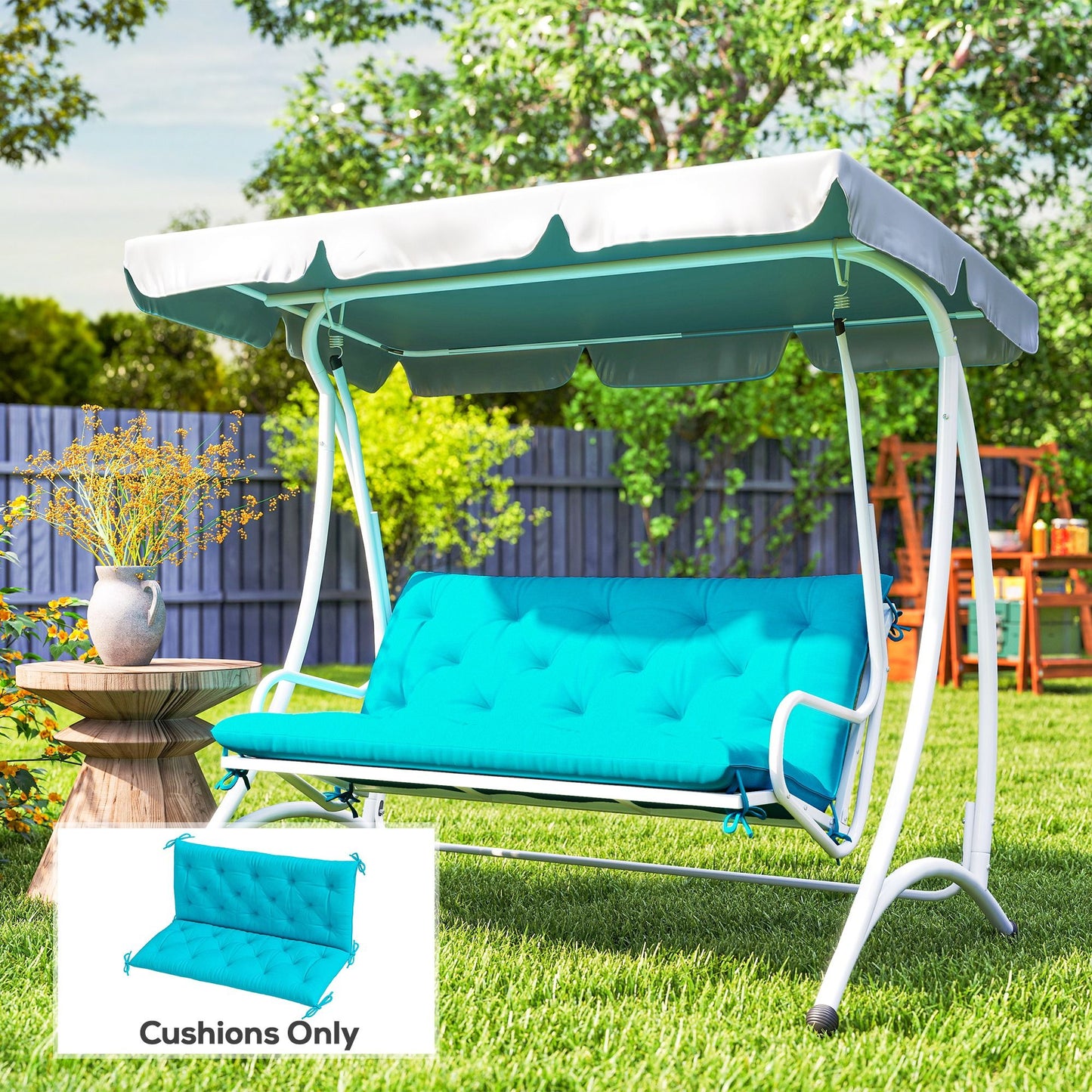 2 Seater Garden Bench Cushion, Soft Thick Outdoor Non-Slip 2 Seater Soft Pad With Backrest for Garden Patio, 47" x 43" x 5", Turquoise