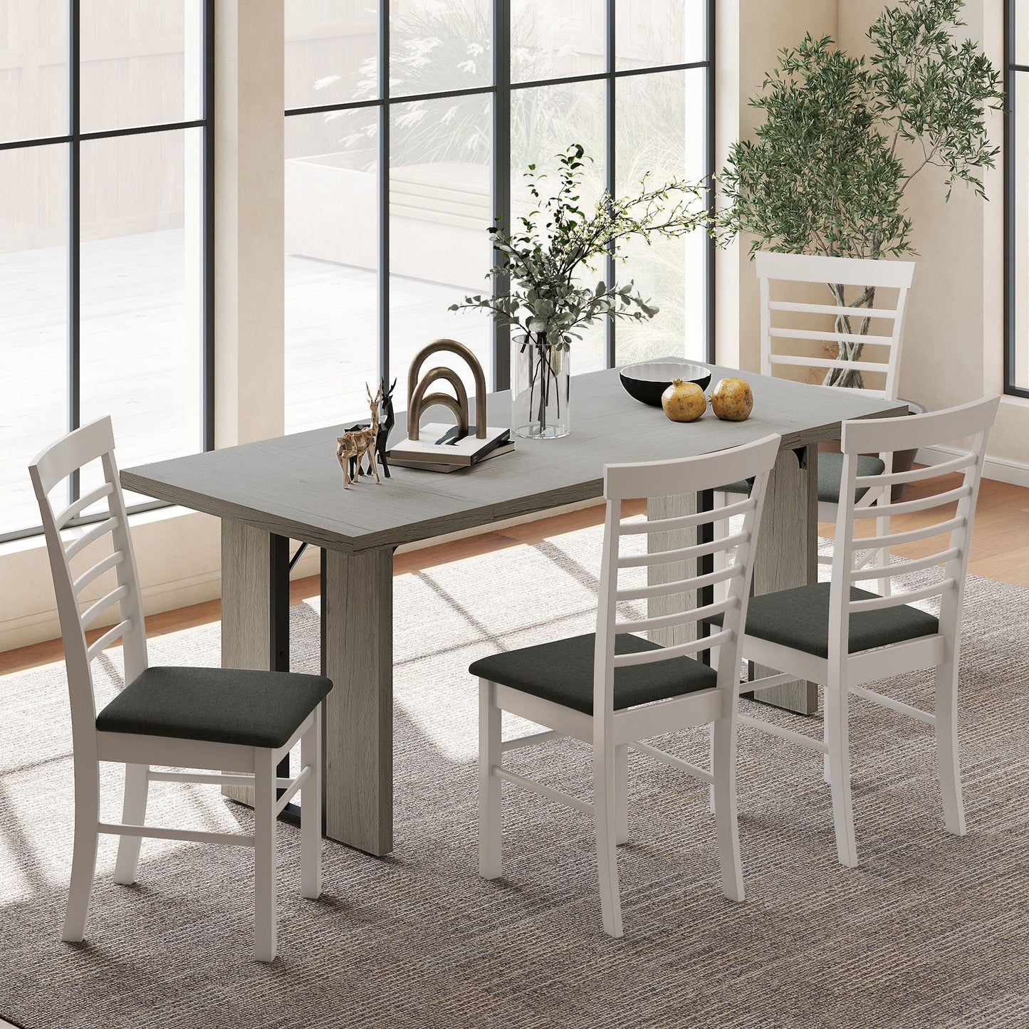 Industrial Kitchen Table for 8, 71" Rectangular Dining Table with Thick Tabletop for Dining Room, Grey Wood Finish
