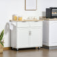 Rolling Kitchen Island with Wood Top and Drawers - White