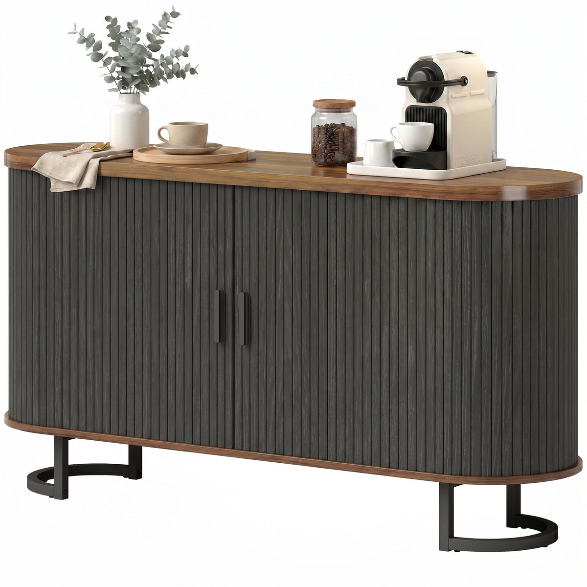 55" Fluted Sideboard with Sliding Doors - Black