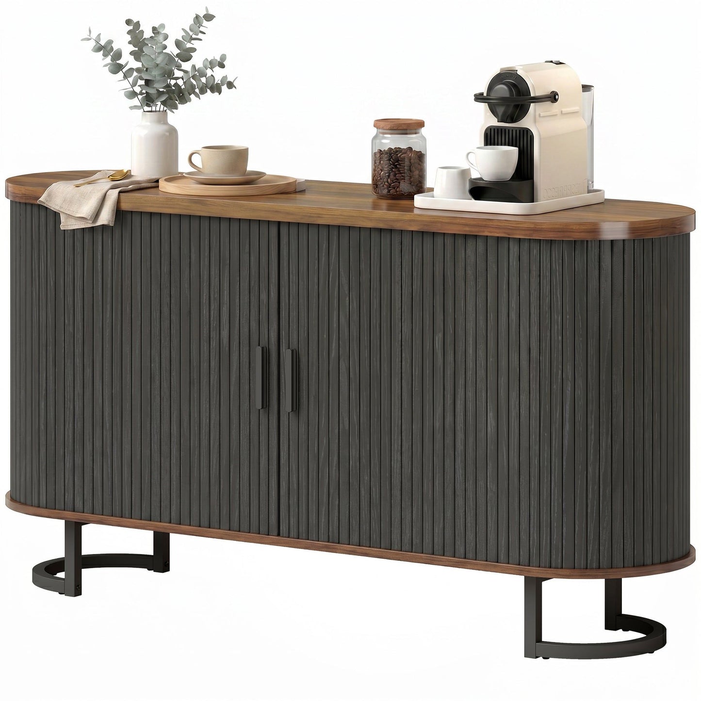 55" Fluted Sideboard with Sliding Doors - Black