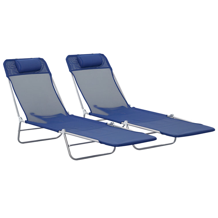 2-Piece Folding Chaise Lounge with Pillow & Reclining Back