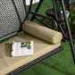 Outdoor 3-Seat Porch Swing with Canopy, Rattan Seat, Removable Cushion, Pillows and Steel Frame