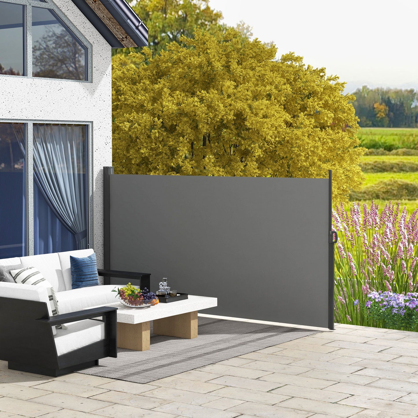 Patio Outdoor Folding Retractable Side Awning Privacy Screen with Resistance to UV Rays & Wind, 118" x 63", Light Grey
