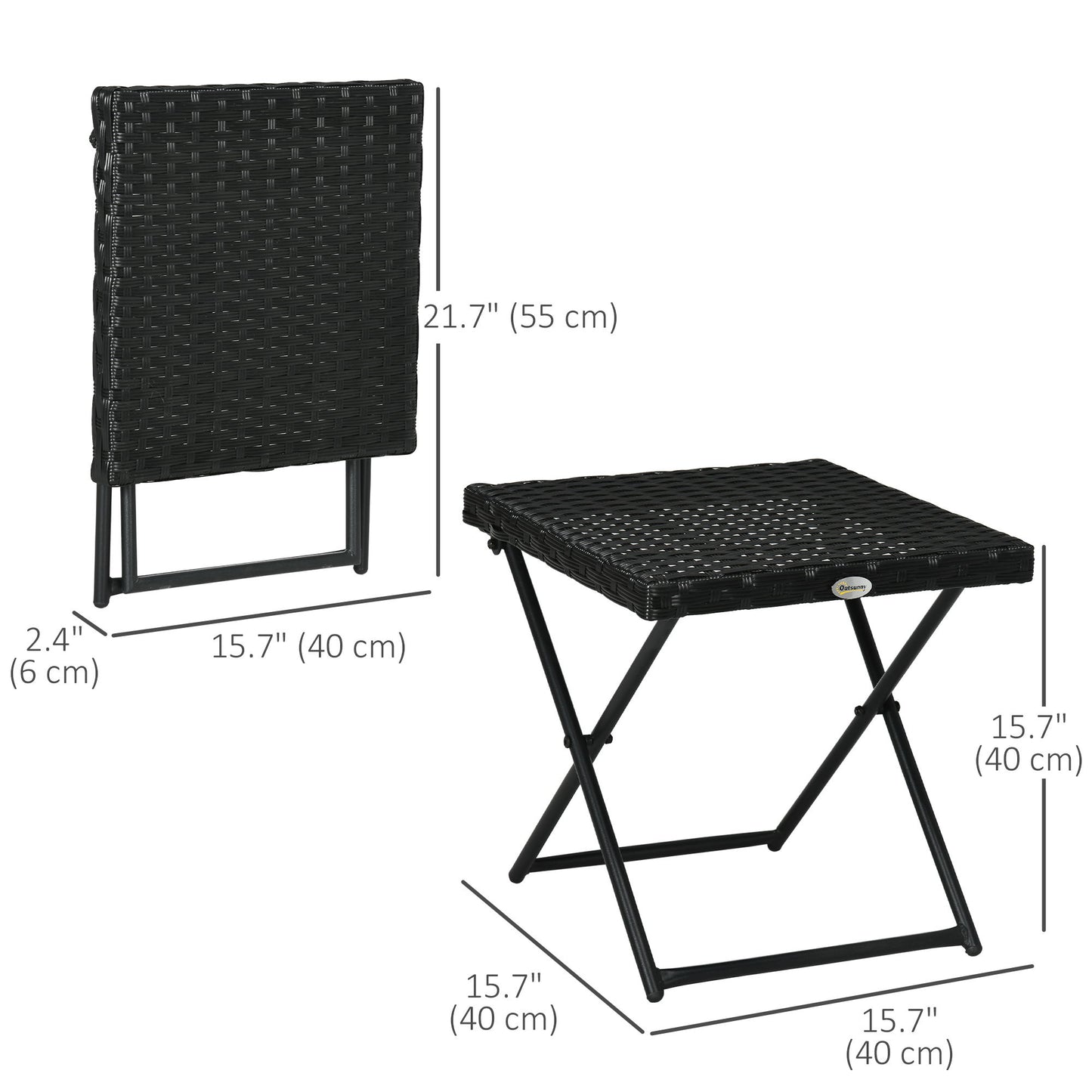 Patio Wicker Coffee Table, Outdoor PE Rattan Garden Folding Side Table, 15.75"x15.75"x15.75", Black